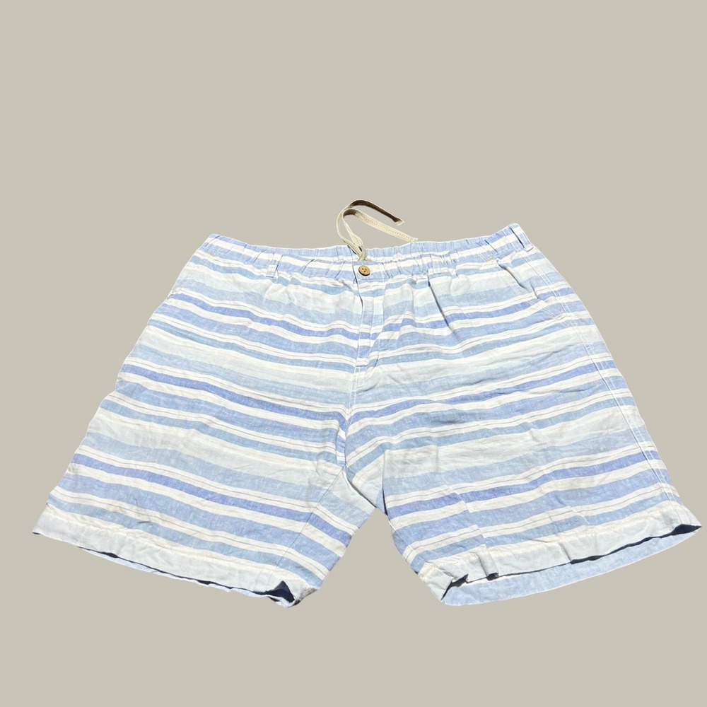 Tommy Bahama Mens‎ XXL Blue White Striped 100% Linen Elastic Waist Shorts 40W